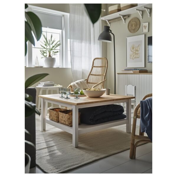 Coffee Table White Stain Light Brown 90×90 cm