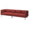4 Seat Modular Sofa Brown Red Metal
