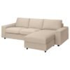 3 Seat Sofa with Chaise Longue Wide Armrests Beige