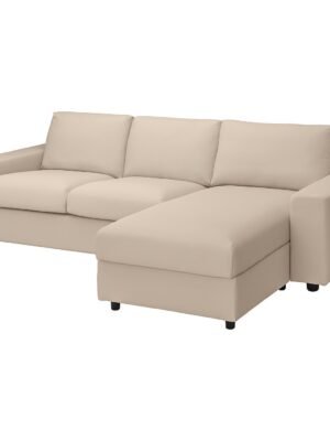 3 Seat Sofa with Chaise Longue Wide Armrests Beige