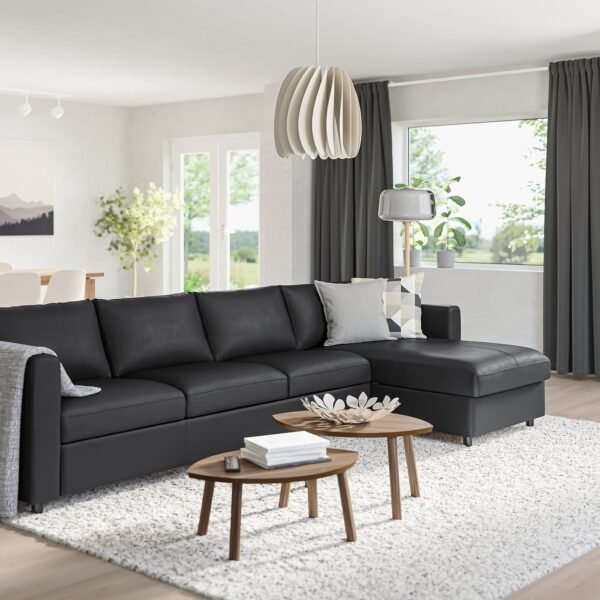 4 Seat Sofa with Chaise Longue Black