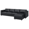 4 Seat Sofa with Chaise Longue Black