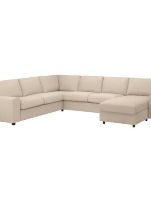 Corner Sofa 5 Seat with Chaise Longue Wide Armrests Beige