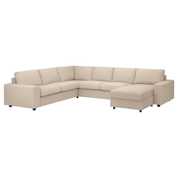 Corner Sofa 5 Seat with Chaise Longue Wide Armrests Beige